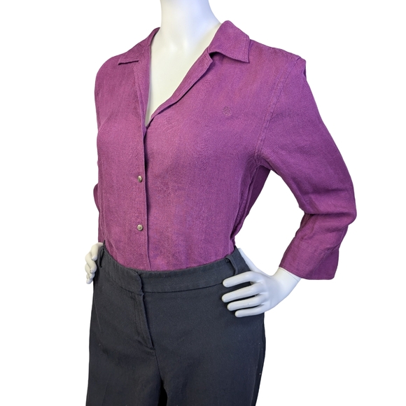 Vintage 100% Linen Lauren Ralph Lauren Herringbone Button Up Shirt, Women's S/M - Picture 2 of 9